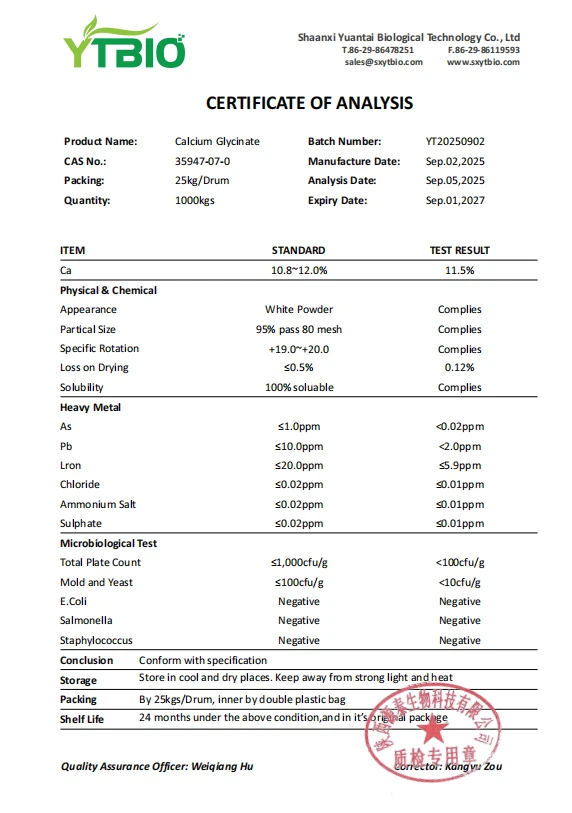 Calcium Glycinate Powder coa Calcium Glycinate Powder coa